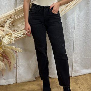 JUST USA Hem Detailed High Rise Straight Jeans